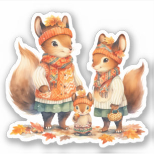 Sticker d'automne de la famille des écureuils