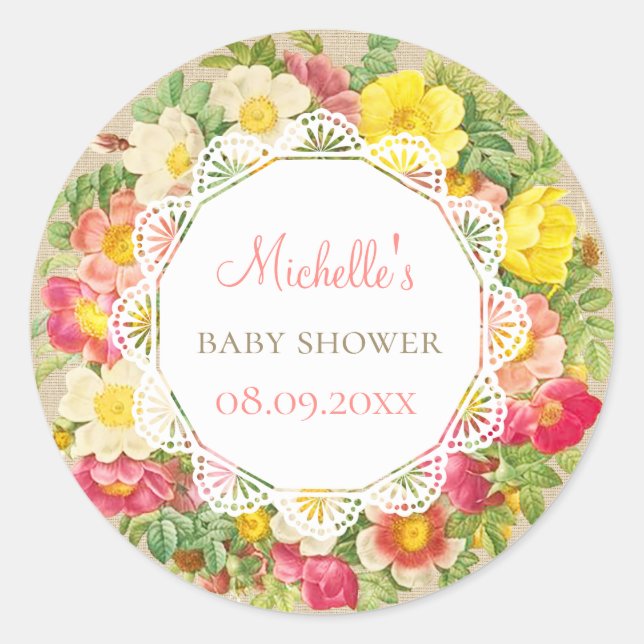 Sticker de baby shower à couronne florale rustique (Devant)