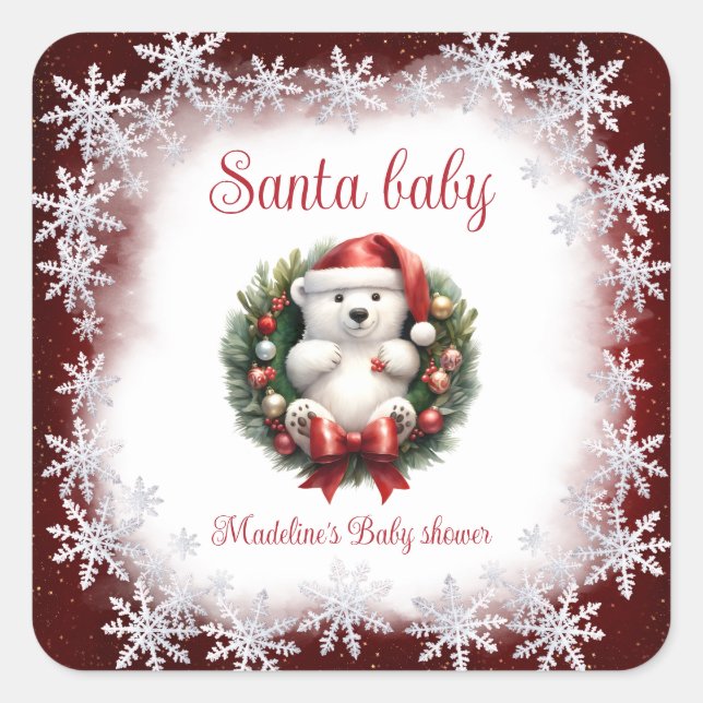 Sticker de Baby shower de Noël pour bébé père Noël (Devant)