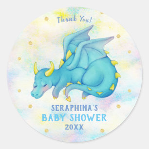 Sticker de Baby shower pour garçons Dragon Bleu Cu