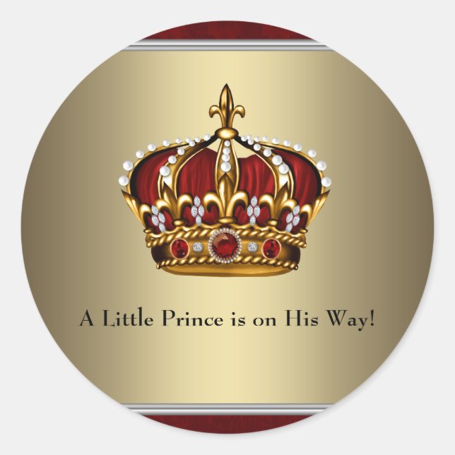 Sticker de Baby shower Prince de Couronne Rouge (Devant)