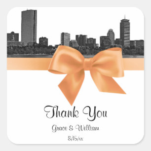 Sticker de balise BW Peach Etched Boston Skyline