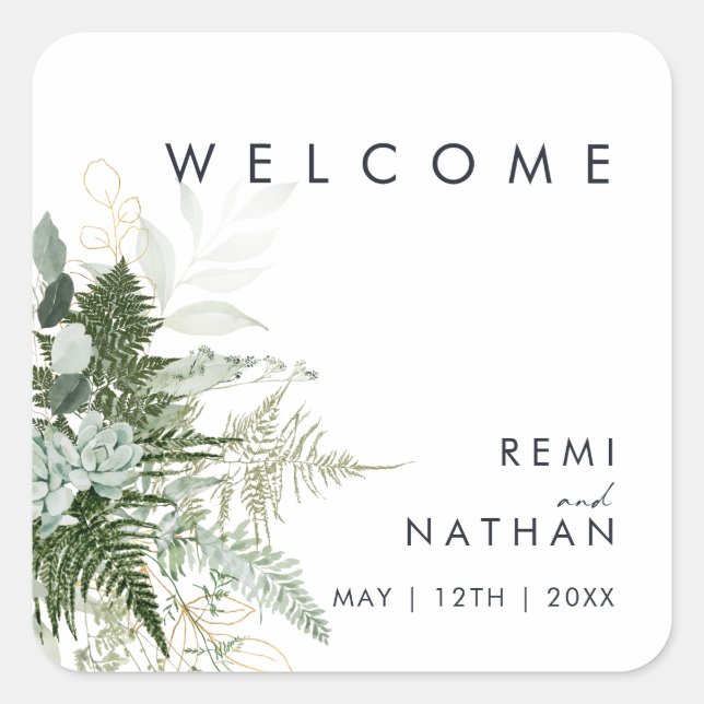 Sticker de bienvenue Mariage de feuilles vertes et (Devant)