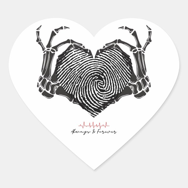 Sticker de coeur avec squelette main et empreintes (Devant)