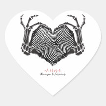 Sticker de coeur avec squelette main et empreintes