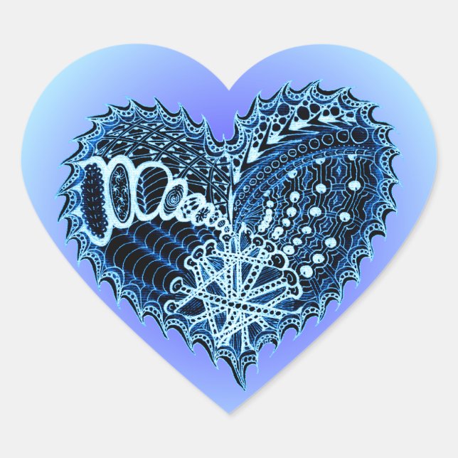 Sticker de coeur de Doodle Bleu (Devant)