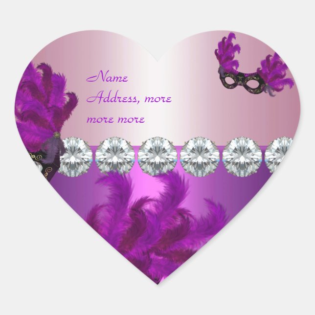Sticker de coeur Plumes de diamant rose pourpre (Devant)