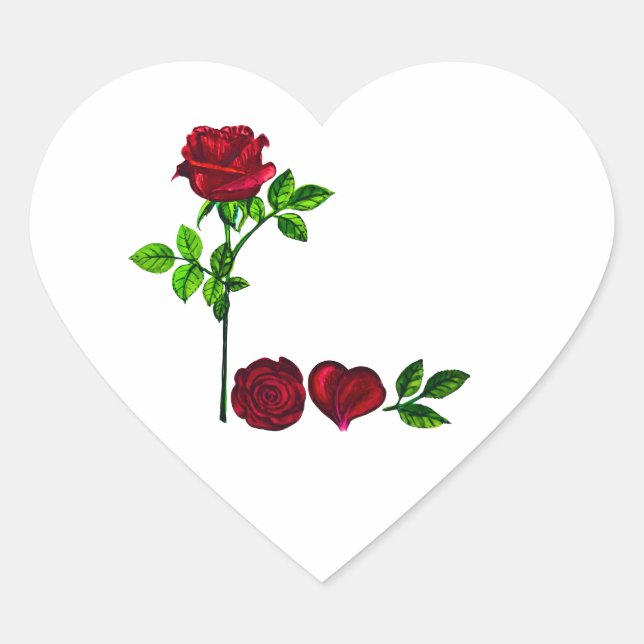 Sticker de coeur Rose romantique peint à la main (Devant)