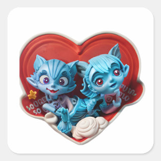 Sticker de coeur rouge avec deux chats bleus - La 