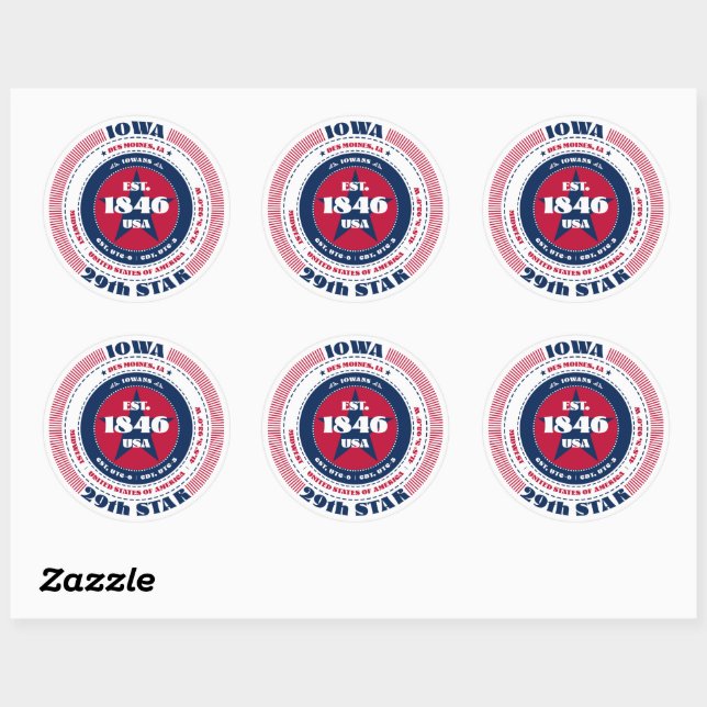 Sticker de conception circulaire Iowa patriotique (Feuille)