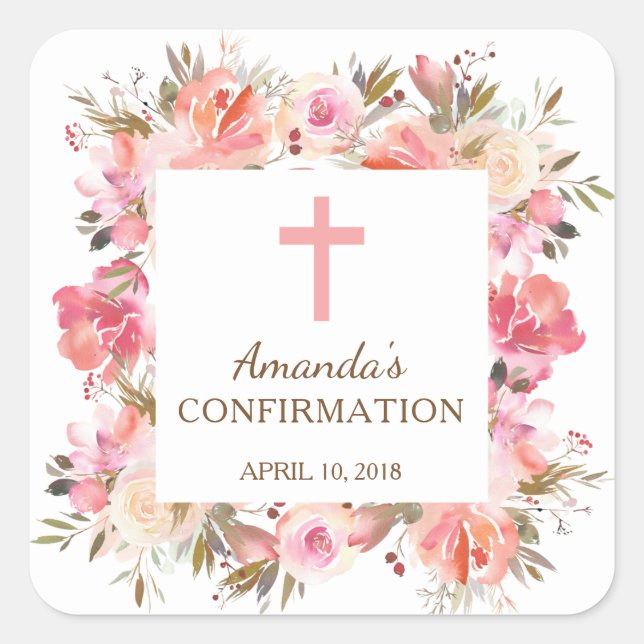 Sticker de confirmation des filles florales roses (Devant)
