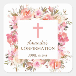 Sticker de confirmation des filles florales roses