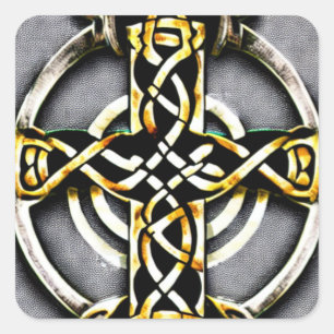 Sticker de croix celtique blanc et or