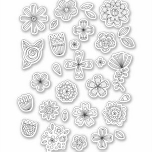 Sticker de dessin d'art en ligne de fleurs