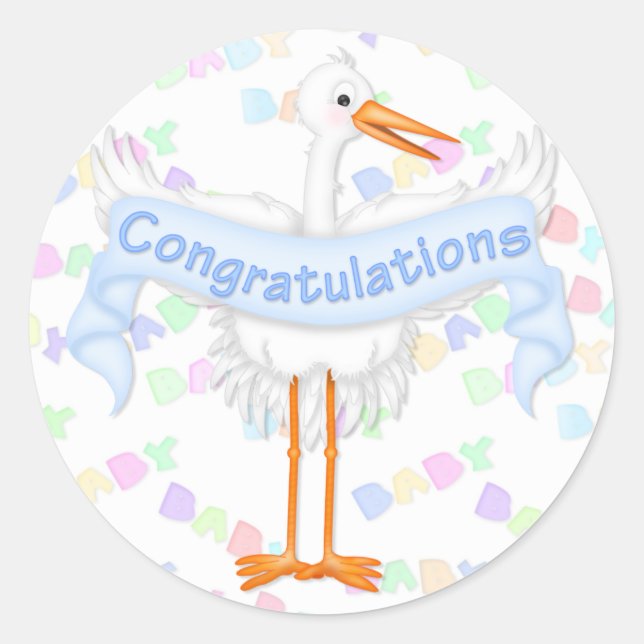 Sticker de félicitations de cigogne (bleu) (Devant)
