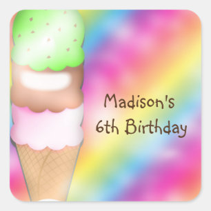 Sticker de fête d'anniversaire à la crème glacée R