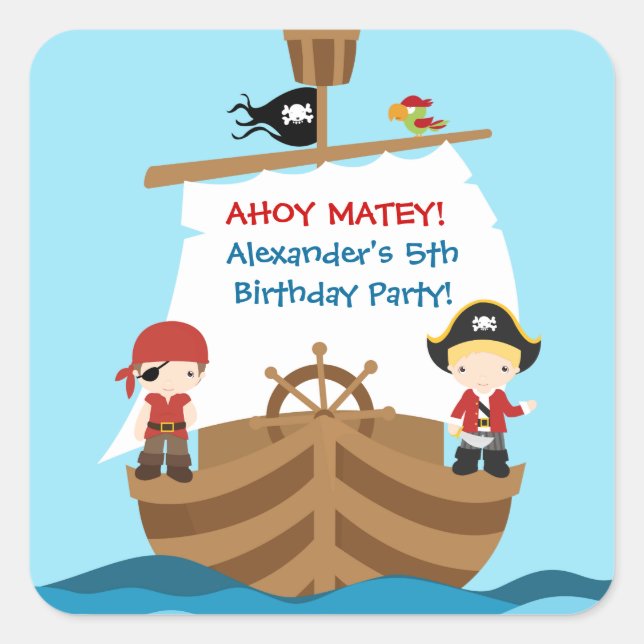 Sticker de fête d'anniversaire de bateau pirate (Devant)