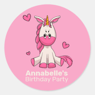 Sticker de fête d'anniversaire fille rose mignonne