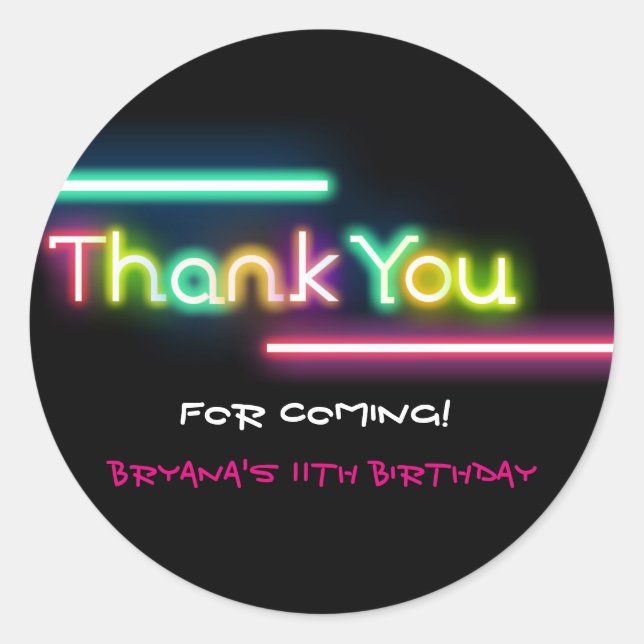 Sticker de fête d'anniversaire Merci Neon noir bri (Devant)