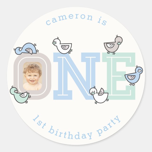 Sticker de fête d'anniversaire ONE Blue Baby Duckl (Devant)