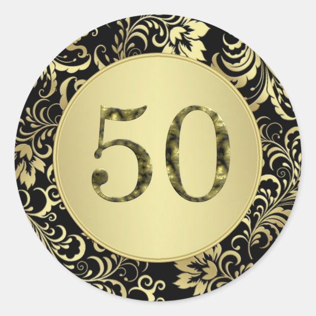 Sticker de fête du 50e anniversaire noir et or (Devant)