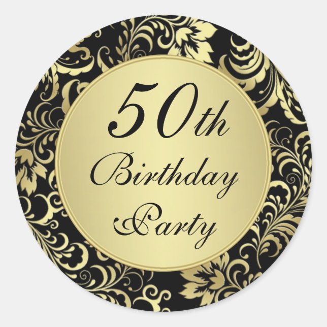 Sticker de fête du 50e anniversaire noir et or (Devant)