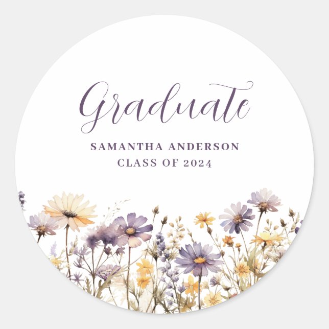 Sticker de graduation florale aquarelle (Devant)