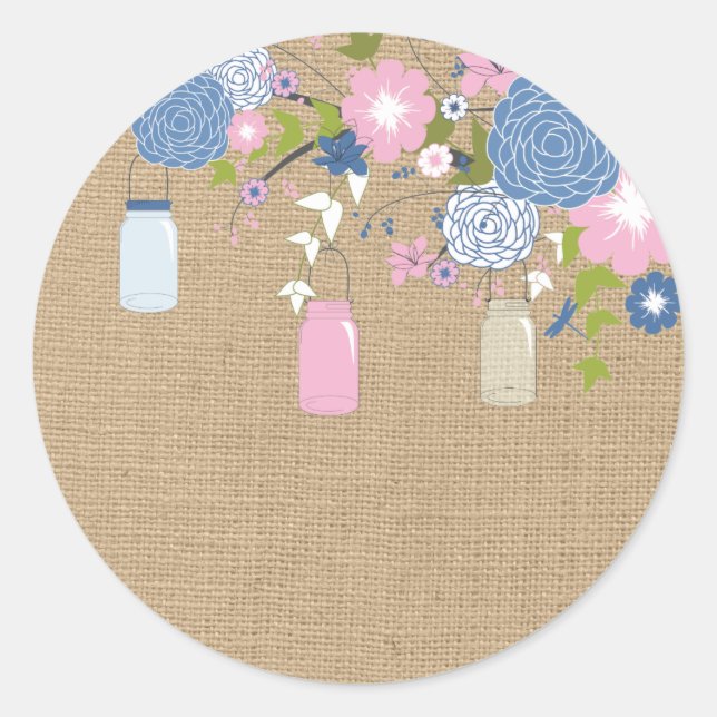 Sticker de Jar Faux Burlap rose et bleu Mason (Devant)