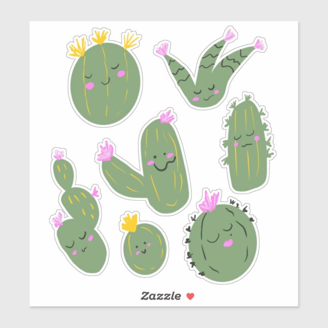 Sticker de jeu d'illustrations de cactus mignons (Feuille)