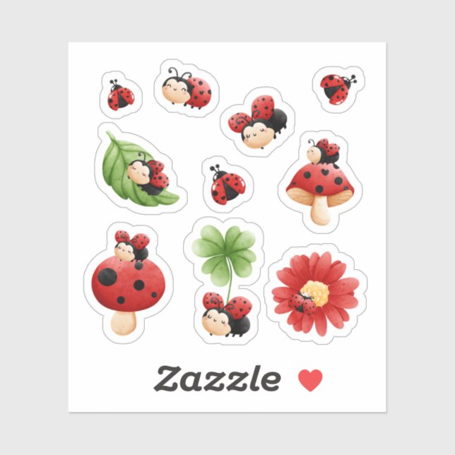 Sticker de Ladybug mignon - Design de la nature Wh (Feuille)