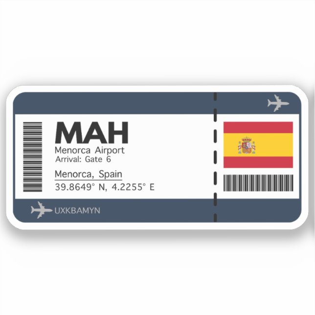 Sticker de l'aéroport de MAH Menorca - Voyage en E (Recto)
