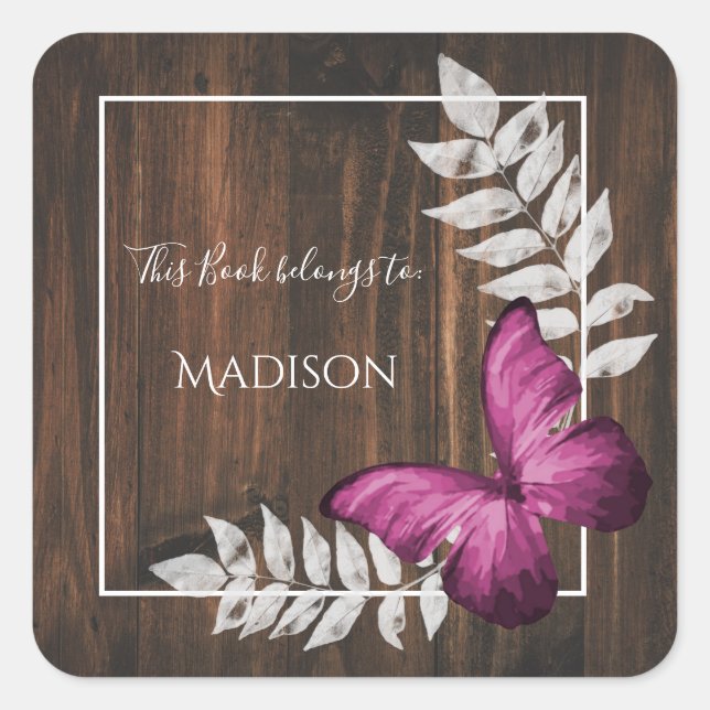 Sticker de livre de papillon rose rustique (Devant)