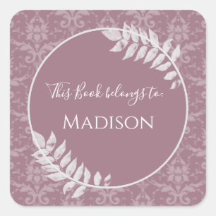 Sticker de livre Mauve Elegant Damask