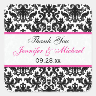 Sticker de mariage 1,5" Black White Rose Damask