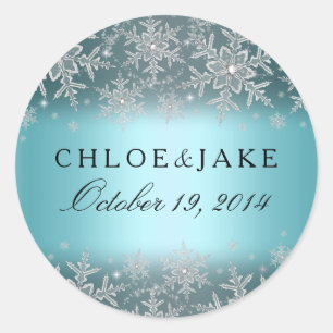 Sticker de mariage d'hiver bleu flocon de neige en