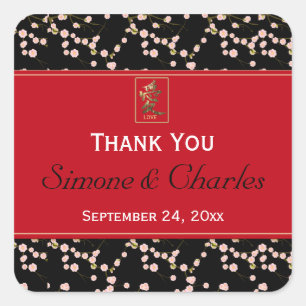 Sticker de mariage favori rouge, noir cerise fleur