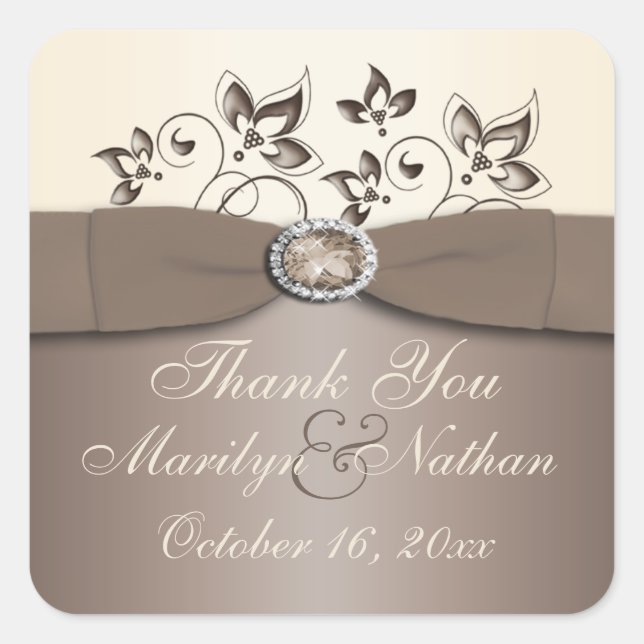 Sticker de mariage floral mocha et ivoire Favor (Devant)