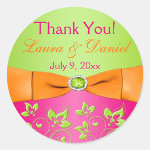 Sticker de mariage floral rose Orange Lime Faveur