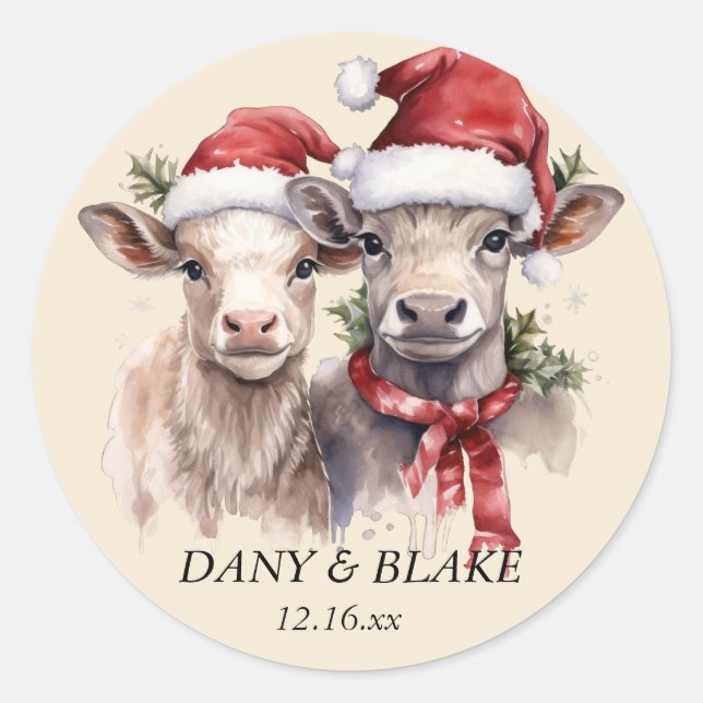 Sticker de mariage hivernal de Noël Vaches Père No (Devant)
