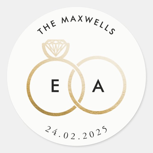 Sticker de mariage personnalisé avec anneaux d'or  (Devant)