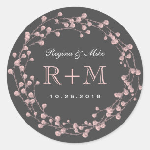 Sticker de mariage préféré de fleurs rose gris
