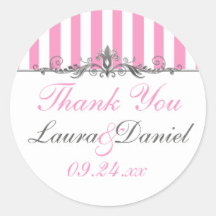 Sticker de mariage rayé rose et blanc Favor