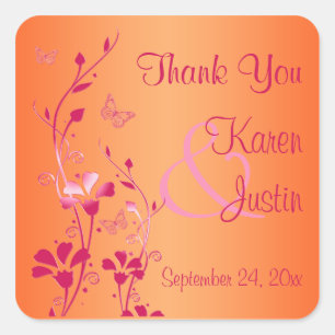 Sticker de mariage rose et orange floral