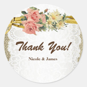 Sticker de mariage rustique romantique dentelle fl