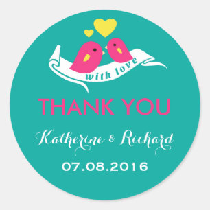 Sticker de mariage turquoise et rose Inséparables 