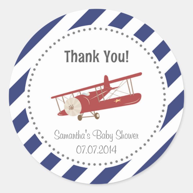 Sticker de Merci de Baby shower d'avion (Devant)