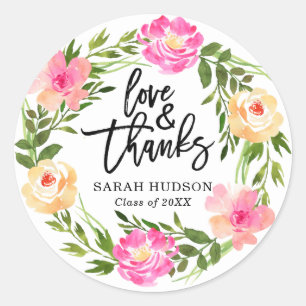 Sticker de Merci de graduation en fleurs assez ros