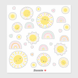Sticker De mignons petits soleils, arcs-en-ciel et coeurs