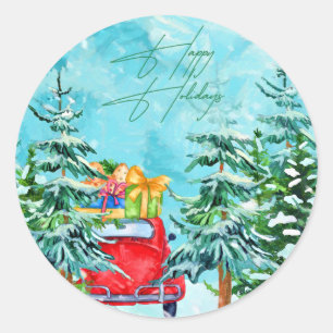 Sticker de Noël Aquarelle tendance Happy Holidays