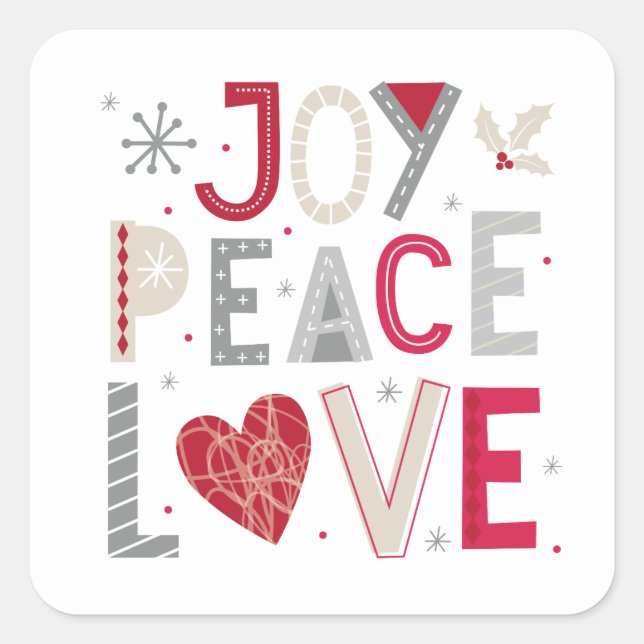 Sticker de Noël avec joie paix amour typographie (Devant)
